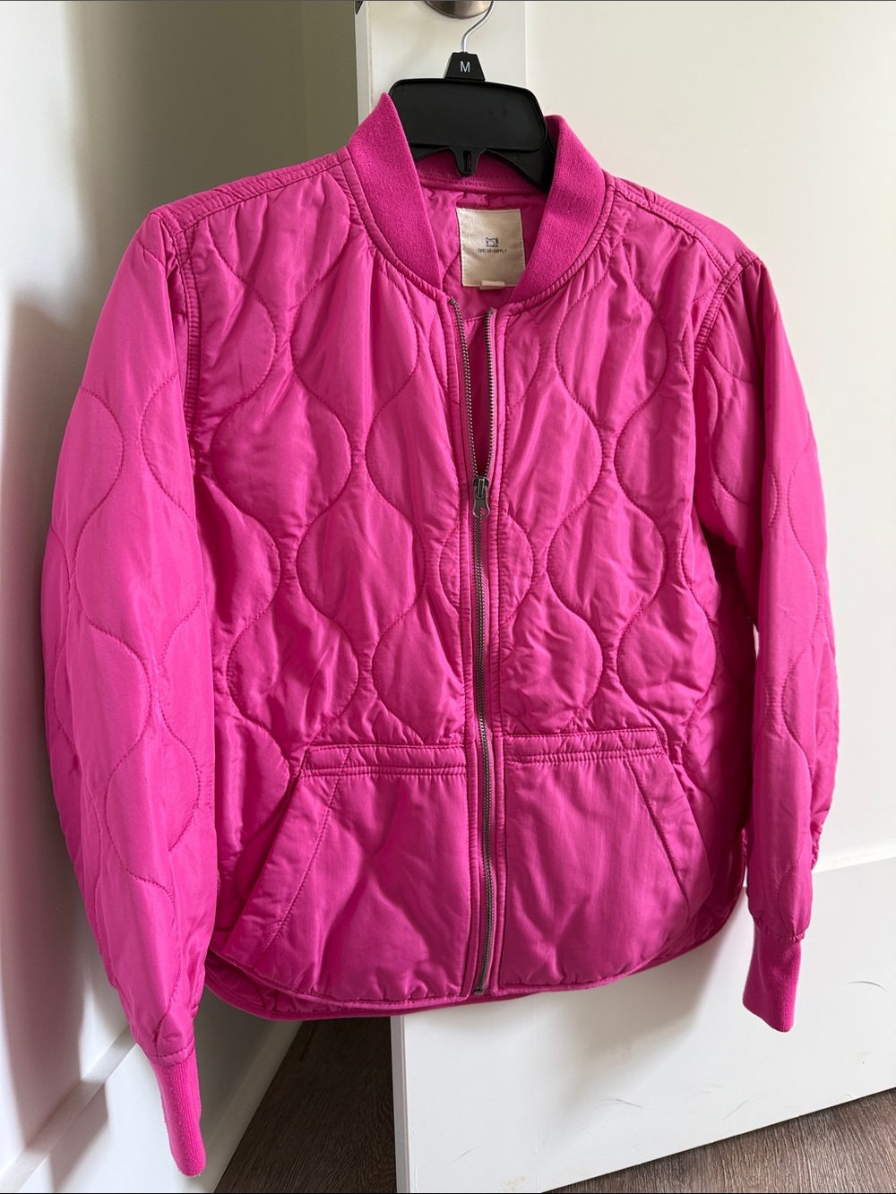 Anthropologie Hot Pink Quilted Bomber Jacket